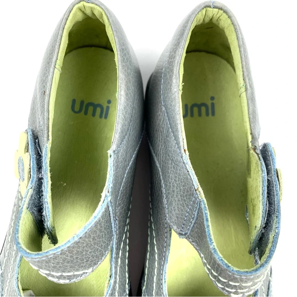 Umi Girls Gray/Green Leather Mary Janes Size 12 (30)